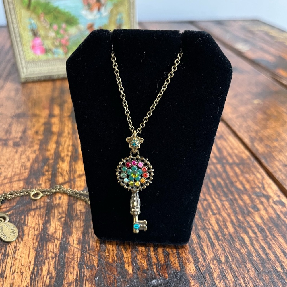 Michal Negrin Swarovski Rainbow Crystal Key Necklace